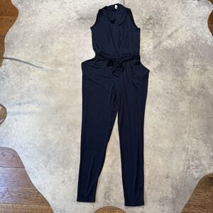 Michael Kors Jumpsuit Women Size M Navy Blue Sleeveless Tapered Drawstring Waist